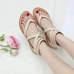 Nuheel® Woman Women Summer Gladiator Sandals Rhinestone Slingback Flat Sandals