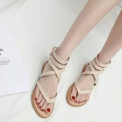 Nuheel® Woman Women Summer Gladiator Sandals Rhinestone Slingback Flat Sandals