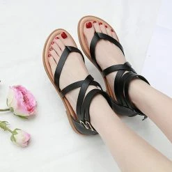 Nuheel® Woman Women Summer Gladiator Sandals Rhinestone Slingback Flat Sandals