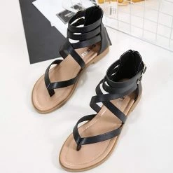 Nuheel® Woman Women Summer Gladiator Sandals Rhinestone Slingback Flat Sandals