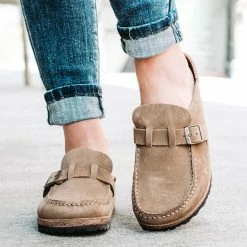 Nuheel® Womens Boston Soft Footbed Clogs Mules Suede Slip On Leather Clogs Woman