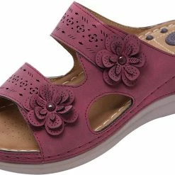 Nuheel® Womens Casual Sommer Sandals Comfy Foot Massage Slippers Boho Handmade Flower Wedges Walking Shoes