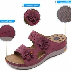 Nuheel® Womens Casual Sommer Sandals Comfy Foot Massage Slippers Boho Handmade Flower Wedges Walking Shoes