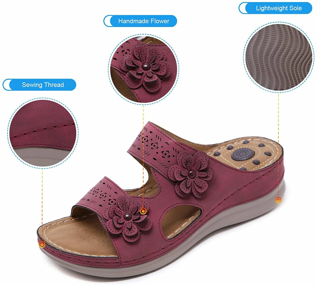 Nuheel® Womens Casual Sommer Sandals Comfy Foot Massage Slippers Boho Handmade Flower Wedges Walking Shoes 4 Nuheel® Womens Casual Sommer Sandals Comfy Foot Massage Slippers Boho Handmade Flower Wedges Walking Shoes