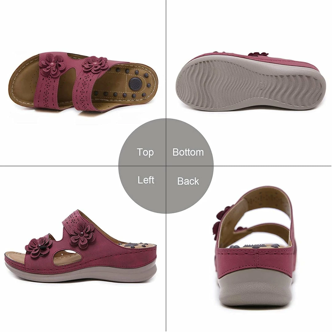 Nuheel® Womens Casual Sommer Sandals Comfy Foot Massage Slippers Boho Handmade Flower Wedges Walking Shoes 7 Nuheel® Womens Casual Sommer Sandals Comfy Foot Massage Slippers Boho Handmade Flower Wedges Walking Shoes