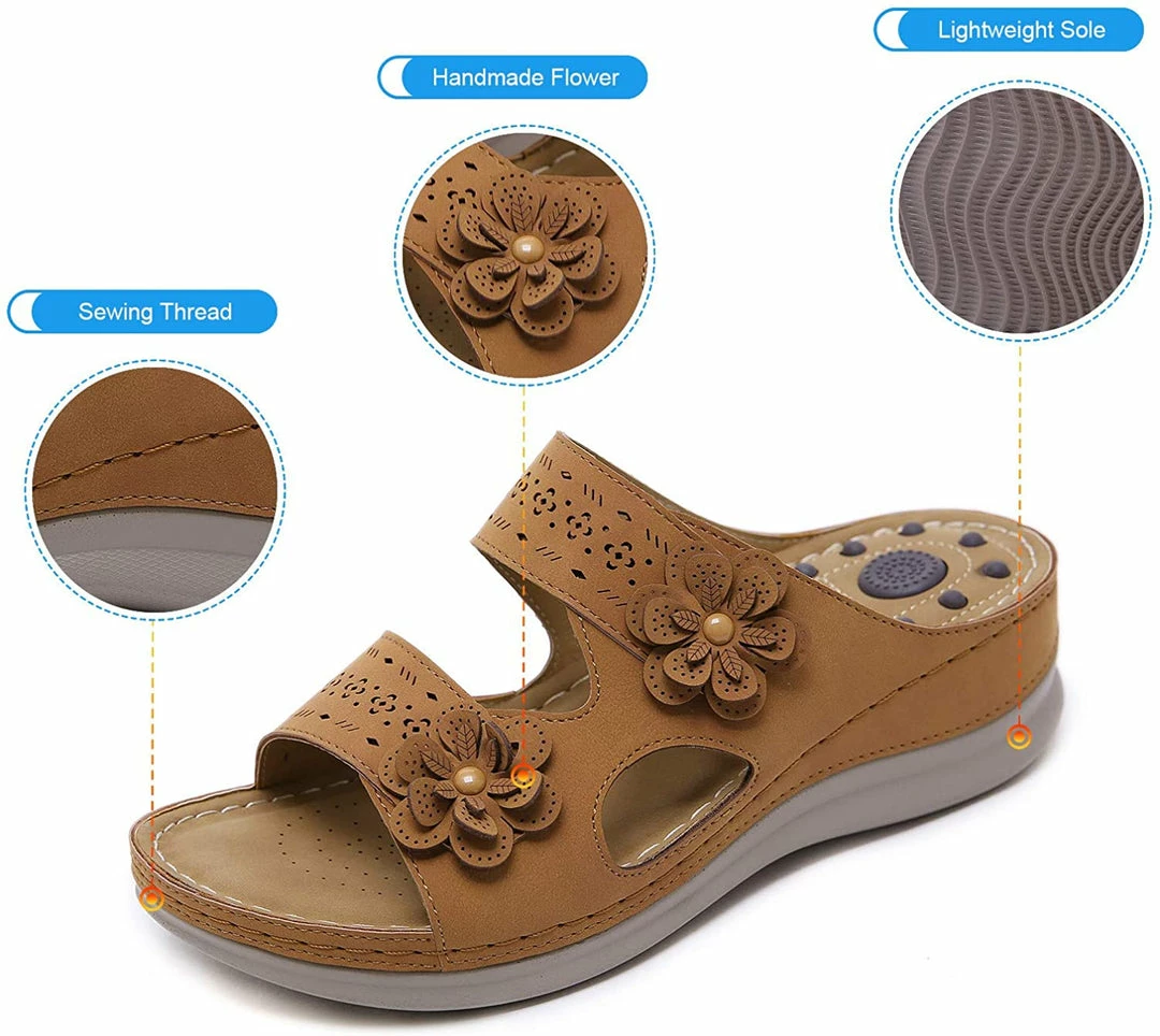 Nuheel® Womens Casual Sommer Sandals Comfy Foot Massage Slippers Boho Handmade Flower Wedges Walking Shoes 11 Nuheel® Womens Casual Sommer Sandals Comfy Foot Massage Slippers Boho Handmade Flower Wedges Walking Shoes