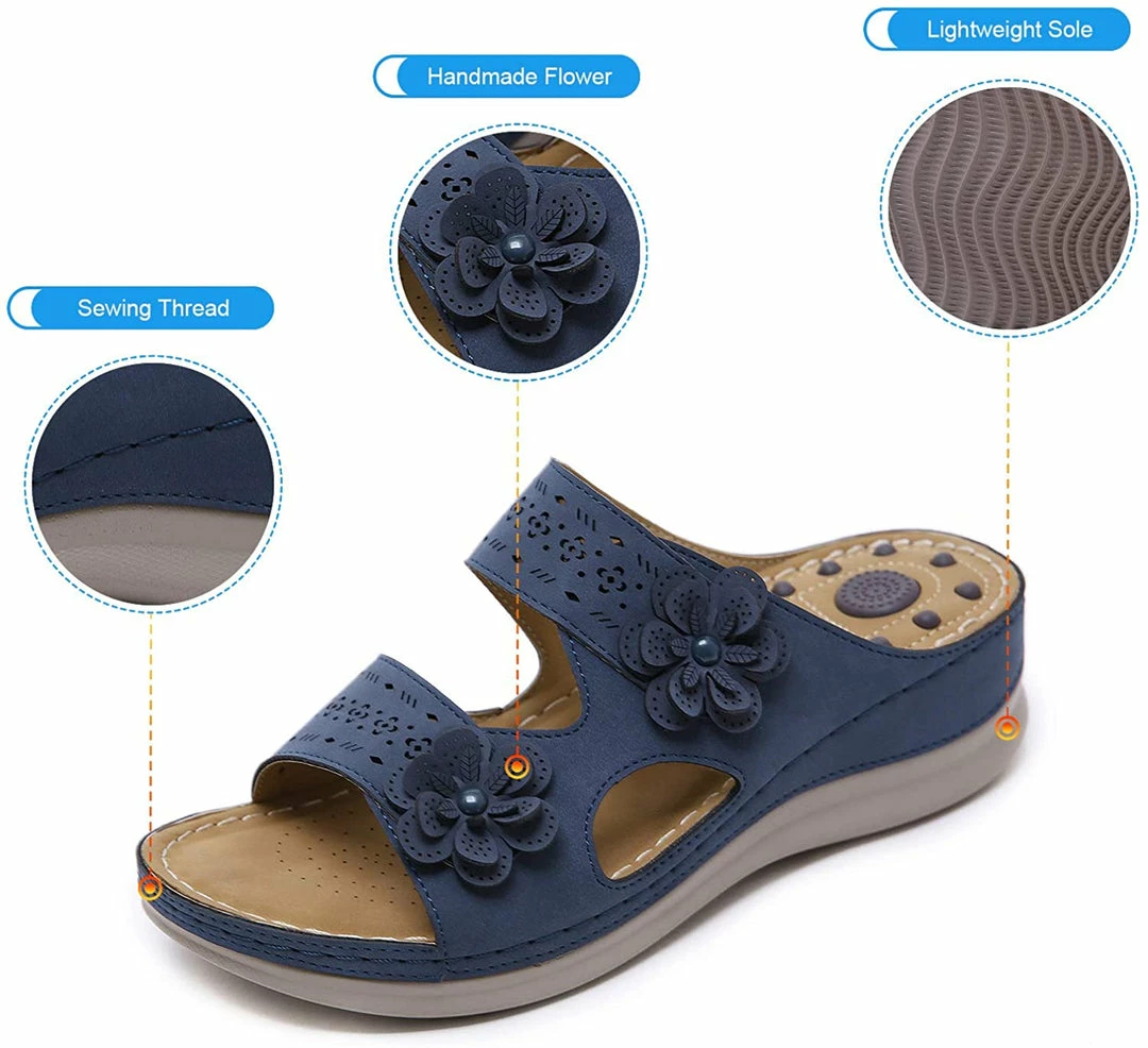 Nuheel® Womens Casual Sommer Sandals Comfy Foot Massage Slippers Boho Handmade Flower Wedges Walking Shoes 25 Nuheel® Womens Casual Sommer Sandals Comfy Foot Massage Slippers Boho Handmade Flower Wedges Walking Shoes