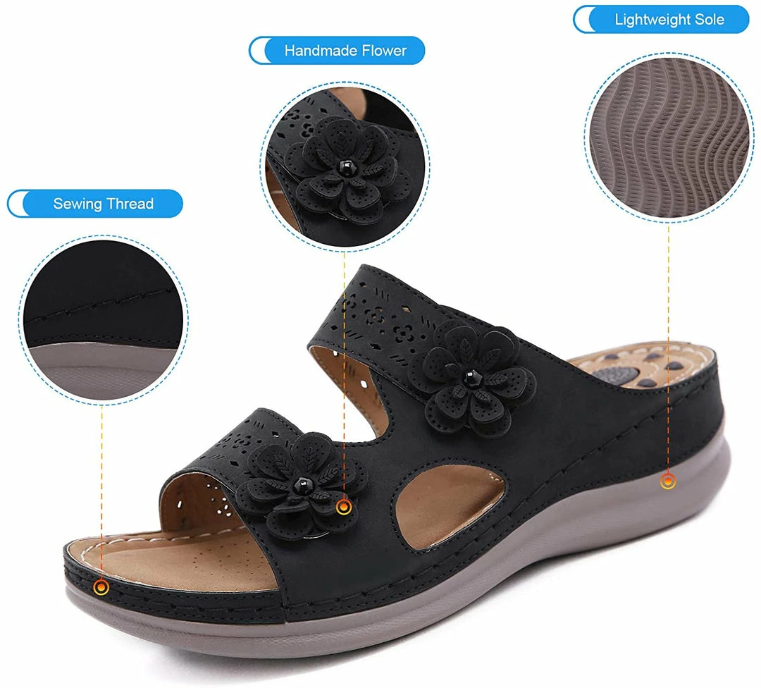 Nuheel® Womens Casual Sommer Sandals Comfy Foot Massage Slippers Boho Handmade Flower Wedges Walking Shoes 32 Nuheel® Womens Casual Sommer Sandals Comfy Foot Massage Slippers Boho Handmade Flower Wedges Walking Shoes
