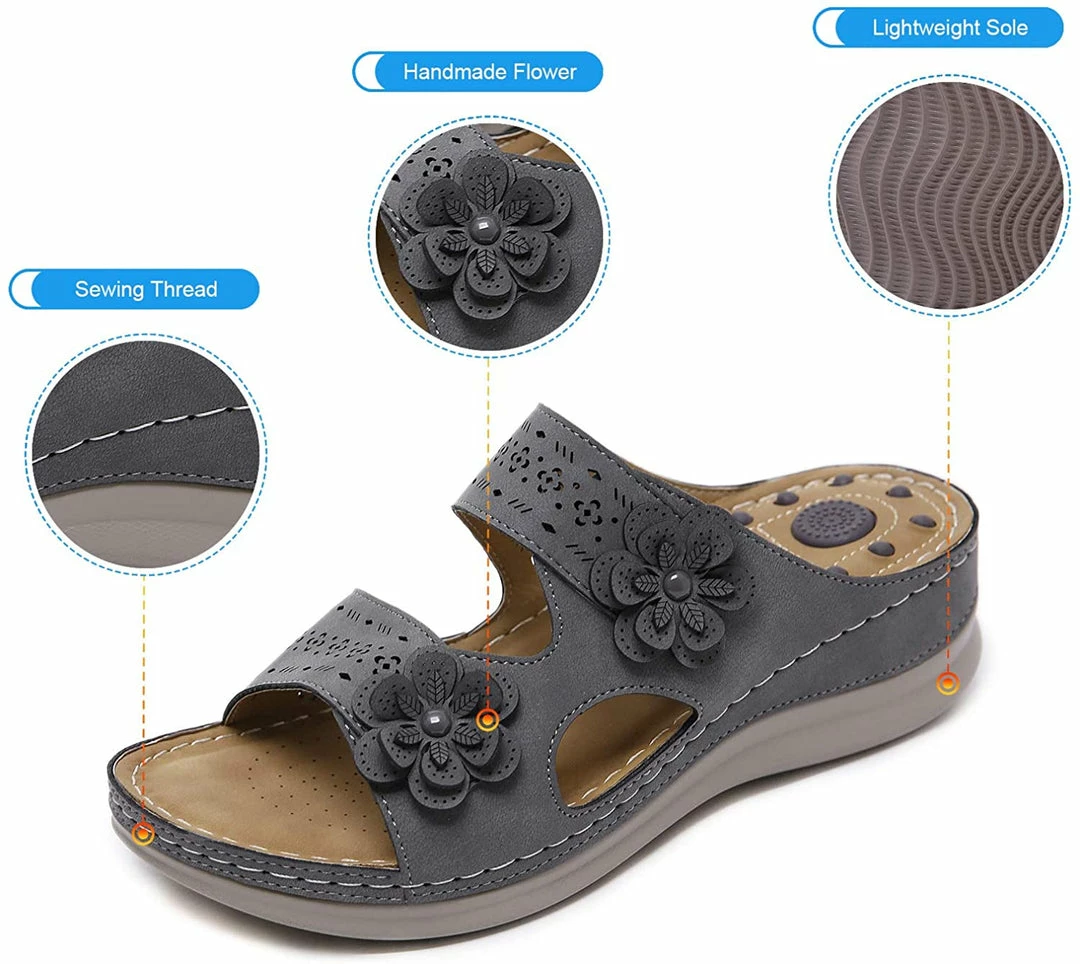 Nuheel® Womens Casual Sommer Sandals Comfy Foot Massage Slippers Boho Handmade Flower Wedges Walking Shoes 39 Nuheel® Womens Casual Sommer Sandals Comfy Foot Massage Slippers Boho Handmade Flower Wedges Walking Shoes