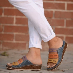 Nuheel® Woman Women Premium Orthopedic Open Toe Vintage Anti-Slip Breathable Sandals PU Wedge Heel Slippers With Hollow-out Shoes