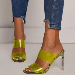 Nuheel® Women's PVC Chunky Heel Sandals Pumps Peep Toe Slippers Woman