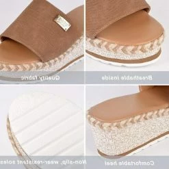 Nuheel® Women's Platform Slide Sandals Suede Wedge Heel Comfortable Peep Toe Slip On Summer Wedge Slippers Woman