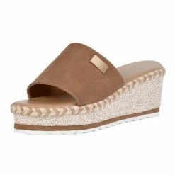 Nuheel® Women's Platform Slide Sandals Suede Wedge Heel Comfortable Peep Toe Slip On Summer Wedge Slippers Woman