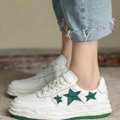 Nuheel® Nuheel Leather Tennis Shoes Stars White Sneakers Non-Slip Platform Shoes 12