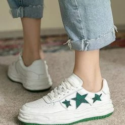 Nuheel® Nuheel Leather Tennis Shoes Stars White Sneakers Non-Slip Platform Shoes 12