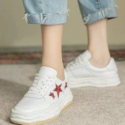 Nuheel® Nuheel Leather Tennis Shoes Stars White Sneakers Non-Slip Platform Shoes 12
