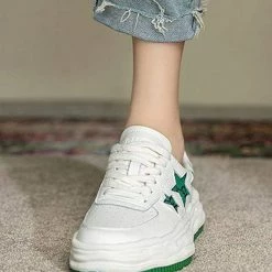 Nuheel® Nuheel Leather Tennis Shoes Stars White Sneakers Non-Slip Platform Shoes 12