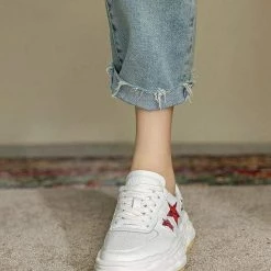 Nuheel® Nuheel Leather Tennis Shoes Stars White Sneakers Non-Slip Platform Shoes 12