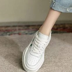 Nuheel® Nuheel Leather Tennis Shoes Stars White Sneakers Non-Slip Platform Shoes 12