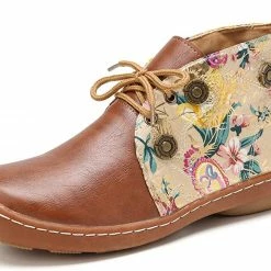 Nuheel® Vintage Ankle Boots Winter Flower Pattern Splicing Leather Boots Lace-Up 43 Nuheel® Vintage Ankle Boots Winter Flower Pattern Splicing Leather Boots Lace-Up