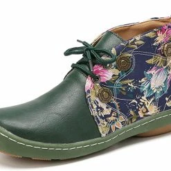 Nuheel® Vintage Ankle Boots Winter Flower Pattern Splicing Leather Boots Lace-Up 50 Nuheel® Vintage Ankle Boots Winter Flower Pattern Splicing Leather Boots Lace-Up