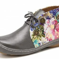 Nuheel® Vintage Ankle Boots Winter Flower Pattern Splicing Leather Boots Lace-Up 59 Nuheel® Vintage Ankle Boots Winter Flower Pattern Splicing Leather Boots Lace-Up