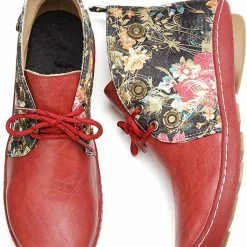 Nuheel® Vintage Ankle Boots Winter Flower Pattern Splicing Leather Boots Lace-Up 37 Nuheel® Vintage Ankle Boots Winter Flower Pattern Splicing Leather Boots Lace-Up