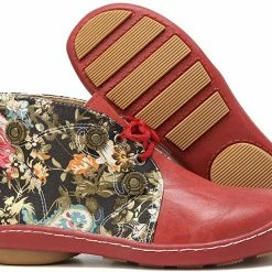 Nuheel® Vintage Ankle Boots Winter Flower Pattern Splicing Leather Boots Lace-Up 38 Nuheel® Vintage Ankle Boots Winter Flower Pattern Splicing Leather Boots Lace-Up
