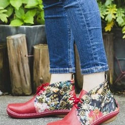 Nuheel® Vintage Ankle Boots Winter Flower Pattern Splicing Leather Boots Lace-Up 42 Nuheel® Vintage Ankle Boots Winter Flower Pattern Splicing Leather Boots Lace-Up