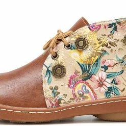 Nuheel® Vintage Ankle Boots Winter Flower Pattern Splicing Leather Boots Lace-Up 46 Nuheel® Vintage Ankle Boots Winter Flower Pattern Splicing Leather Boots Lace-Up