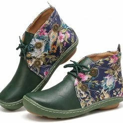 Nuheel® Vintage Ankle Boots Winter Flower Pattern Splicing Leather Boots Lace-Up 51 Nuheel® Vintage Ankle Boots Winter Flower Pattern Splicing Leather Boots Lace-Up