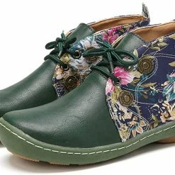 Nuheel® Vintage Ankle Boots Winter Flower Pattern Splicing Leather Boots Lace-Up 52 Nuheel® Vintage Ankle Boots Winter Flower Pattern Splicing Leather Boots Lace-Up