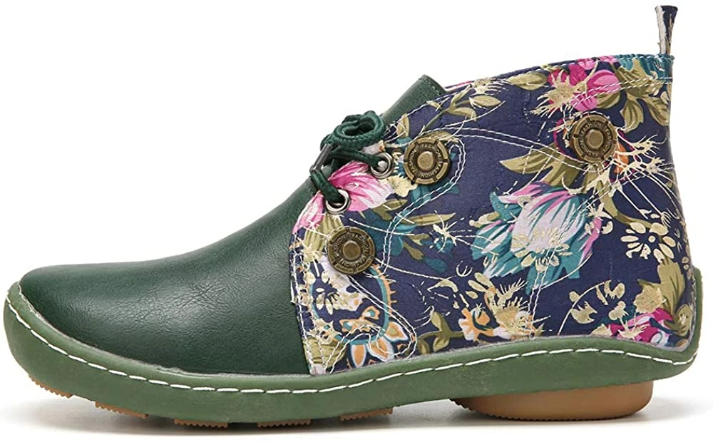 Nuheel® Vintage Ankle Boots Winter Flower Pattern Splicing Leather Boots Lace-Up 22 Nuheel® Vintage Ankle Boots Winter Flower Pattern Splicing Leather Boots Lace-Up