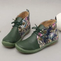 Nuheel® Vintage Ankle Boots Winter Flower Pattern Splicing Leather Boots Lace-Up 55 Nuheel® Vintage Ankle Boots Winter Flower Pattern Splicing Leather Boots Lace-Up