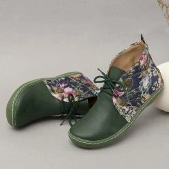 Nuheel® Vintage Ankle Boots Winter Flower Pattern Splicing Leather Boots Lace-Up 56 Nuheel® Vintage Ankle Boots Winter Flower Pattern Splicing Leather Boots Lace-Up