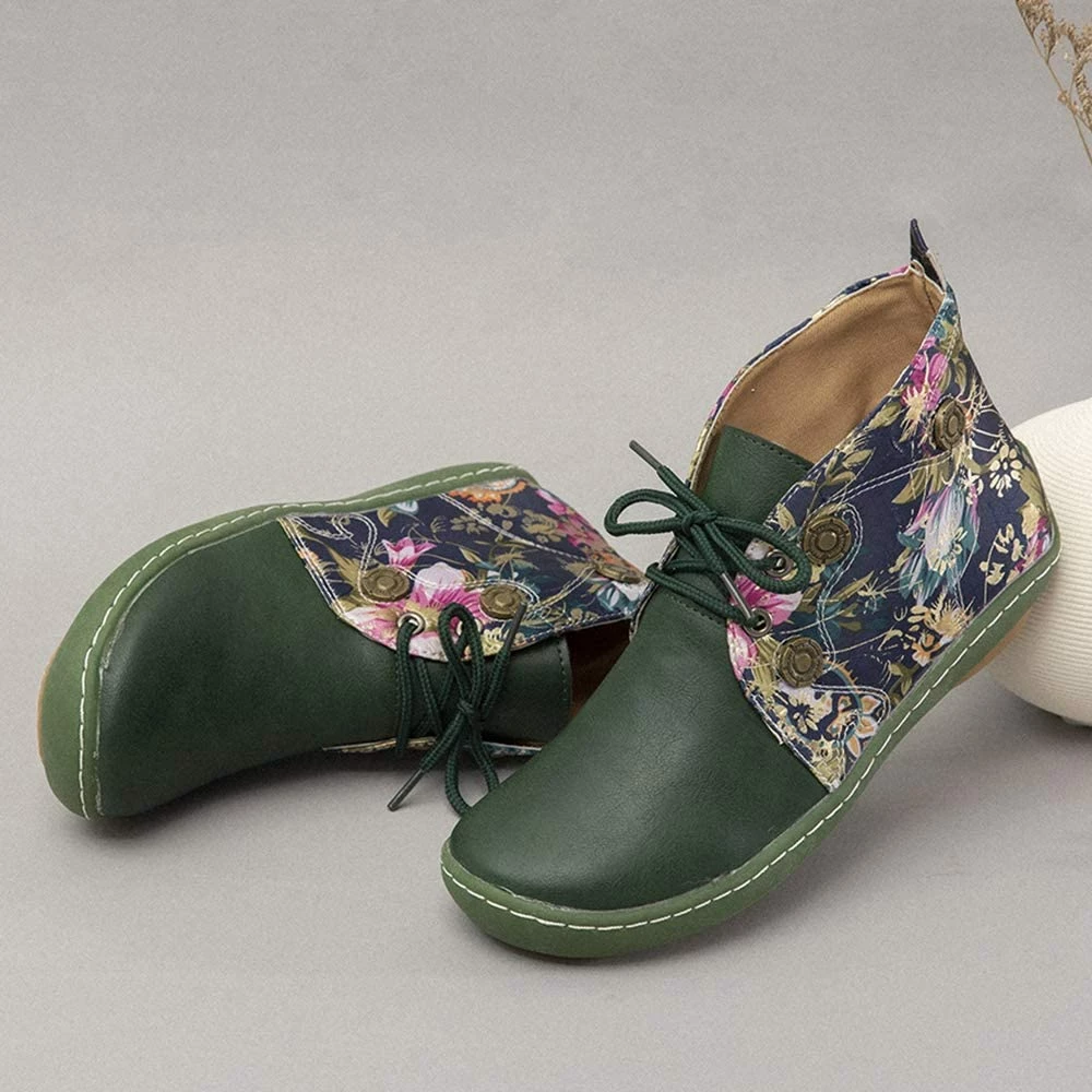 Nuheel® Vintage Ankle Boots Winter Flower Pattern Splicing Leather Boots Lace-Up 25 Nuheel® Vintage Ankle Boots Winter Flower Pattern Splicing Leather Boots Lace-Up