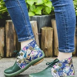 Nuheel® Vintage Ankle Boots Winter Flower Pattern Splicing Leather Boots Lace-Up 58 Nuheel® Vintage Ankle Boots Winter Flower Pattern Splicing Leather Boots Lace-Up