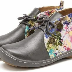 Nuheel® Vintage Ankle Boots Winter Flower Pattern Splicing Leather Boots Lace-Up 61 Nuheel® Vintage Ankle Boots Winter Flower Pattern Splicing Leather Boots Lace-Up