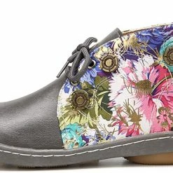 Nuheel® Vintage Ankle Boots Winter Flower Pattern Splicing Leather Boots Lace-Up 62 Nuheel® Vintage Ankle Boots Winter Flower Pattern Splicing Leather Boots Lace-Up