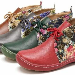Nuheel® Vintage Ankle Boots Winter Flower Pattern Splicing Leather Boots Lace-Up 65 Nuheel® Vintage Ankle Boots Winter Flower Pattern Splicing Leather Boots Lace-Up