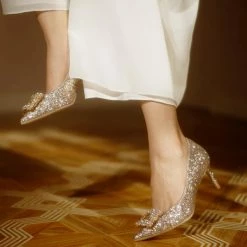Nuheel® Nuheel Sequins Bridal Shoes Rhinestone Wedding Shoes For Bride Heels 1-2.5