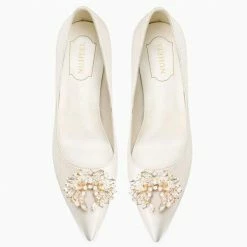 Nuheel® Nuheel Crystal Flower Bridal Shoes Satin Wedding Shoes For Bridal Silk Stilettos Nude Heels