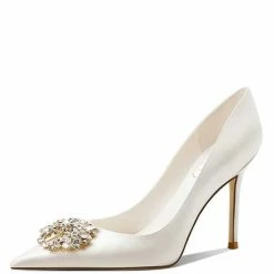 Nuheel® Nuheel Crystal Flower Bridal Shoes Satin Wedding Shoes For Bridal Silk Stilettos Nude Heels