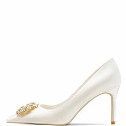 Nuheel® Nuheel Crystal Flower Bridal Shoes Satin Wedding Shoes For Bridal Silk Stilettos Nude Heels