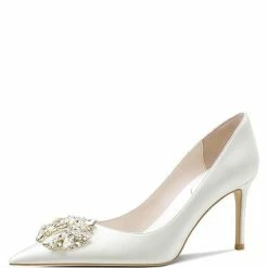 Nuheel® Nuheel Crystal Flower Bridal Shoes Satin Wedding Shoes For Bridal Silk Stilettos Nude Heels