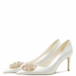 Nuheel® Nuheel Crystal Flower Bridal Shoes Satin Wedding Shoes For Bridal Silk Stilettos Nude Heels