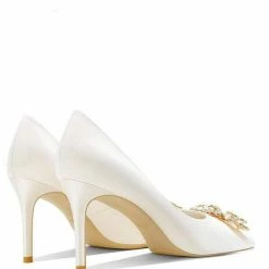 Nuheel® Nuheel Crystal Flower Bridal Shoes Satin Wedding Shoes For Bridal Silk Stilettos Nude Heels