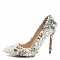 Nuheel® Nuheel Fancy Diamond Bridal Shoes Bow High Heels Stilettos Wedding Shoes For Bride 9.5