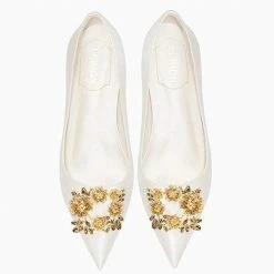 Nuheel® Nuheel Gold Petals Bridal Shoes Silk Wedding Shoes For Bride Stilettos Nude Heels