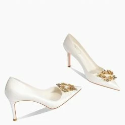 Nuheel® Nuheel Gold Petals Bridal Shoes Silk Wedding Shoes For Bride Stilettos Nude Heels